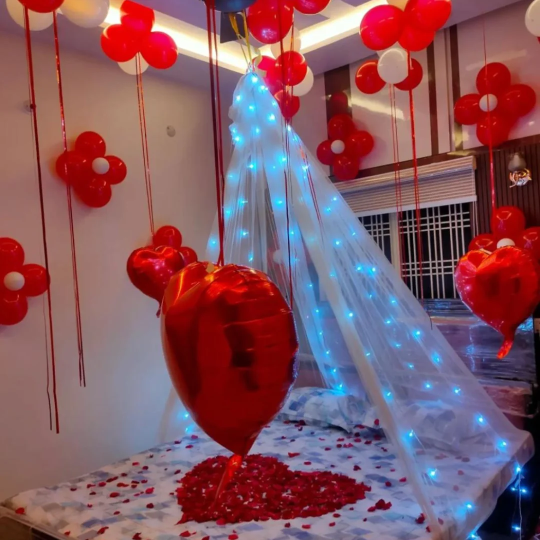 Romantic Room Decoration with Red Balloons