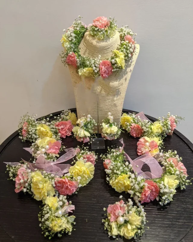 wedding Flower Jewellery with pink rose and white flower