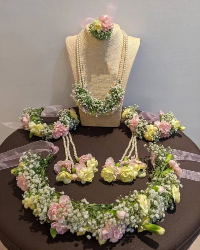 wedding Flower Jewellery with pink rose and white flower