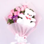 flower bouquet pink rose with teddy