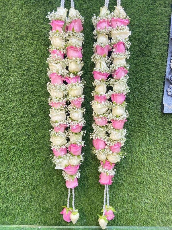 Pink white rose varmala