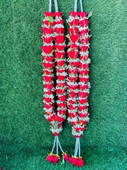 Red Rose With Gypsy Flower Varmala