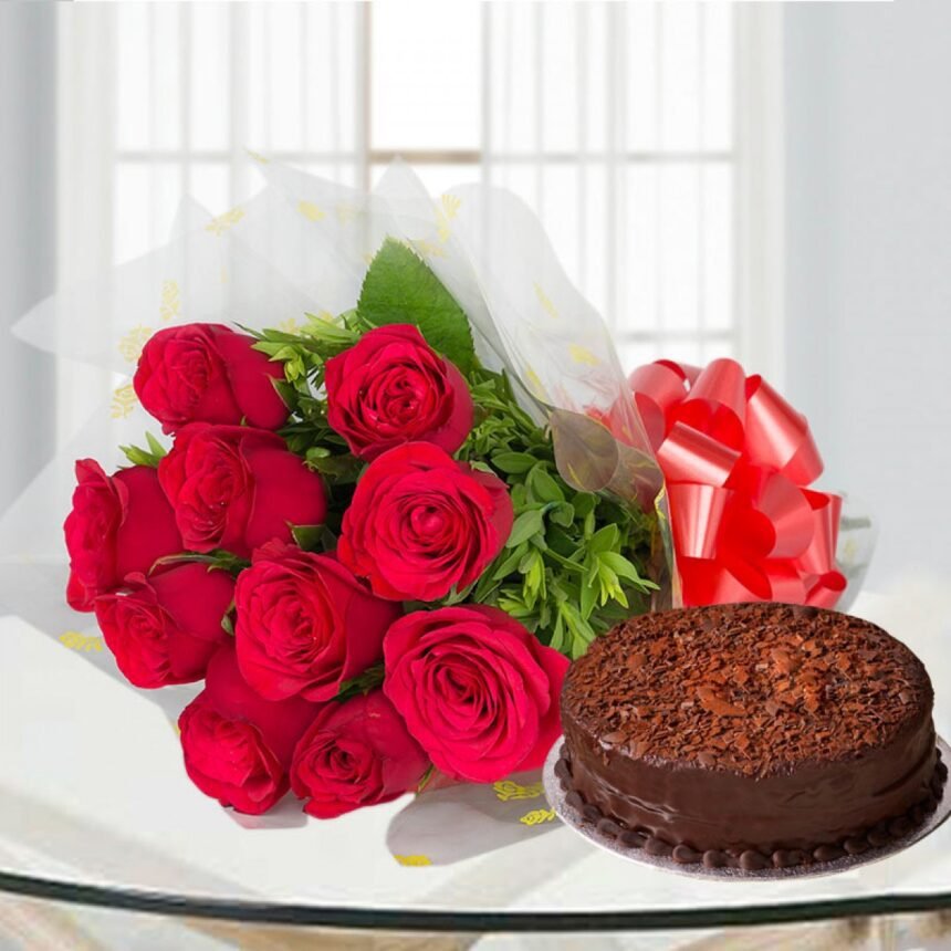 Roses With Chocolate Cake Floriwish.in